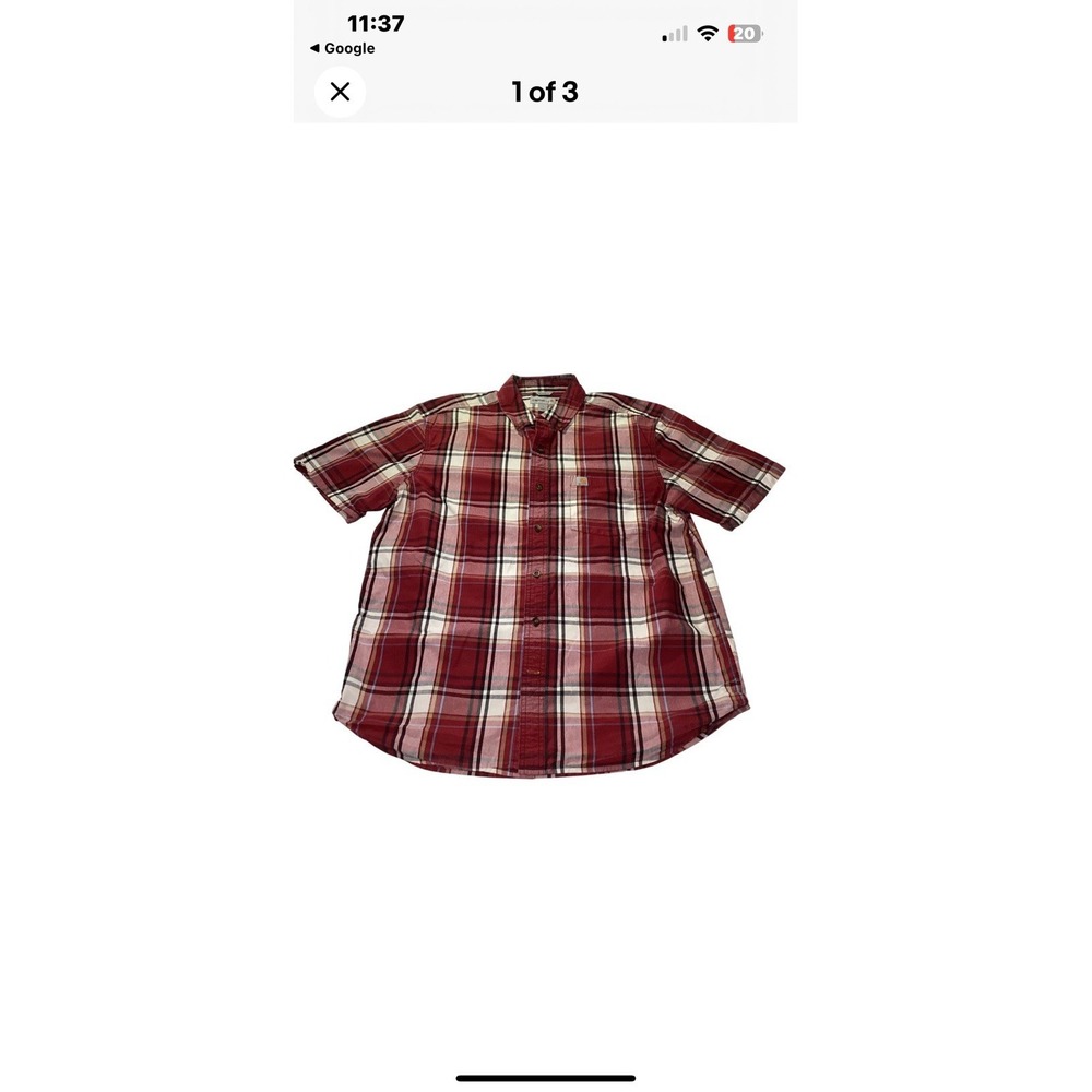 Men's Carhart Shirt XL Maroon Plaid‎ Relaxed Fit Button Up Short Sleeve